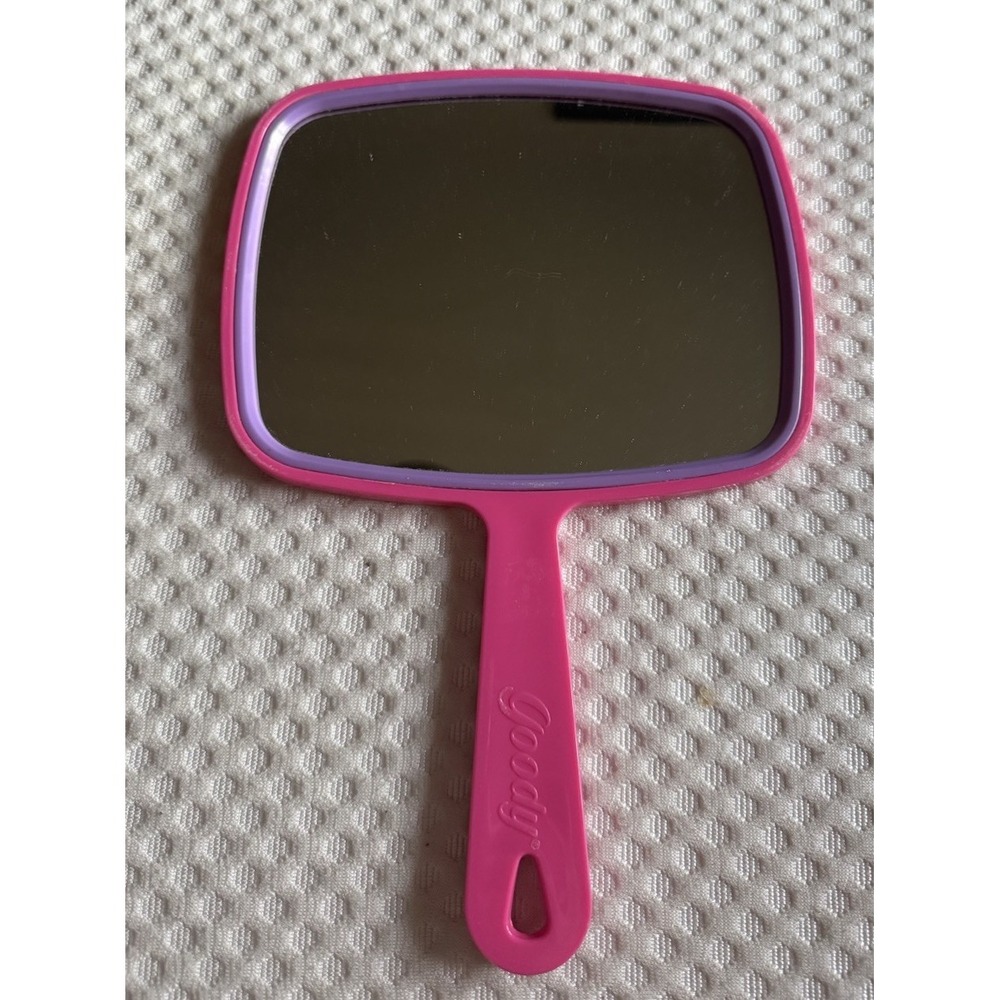 Vintage GOODY Hand Mirror With Handle Square Pink Heavy Plastic USA Retro Rare